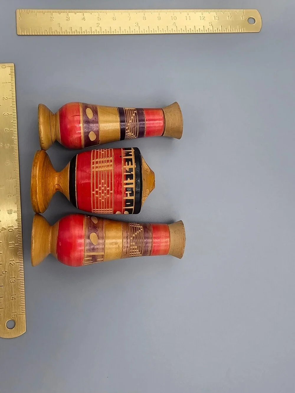 Vintage Handcrafted Wooden Salt and Pepper Shakers with Matching Holder